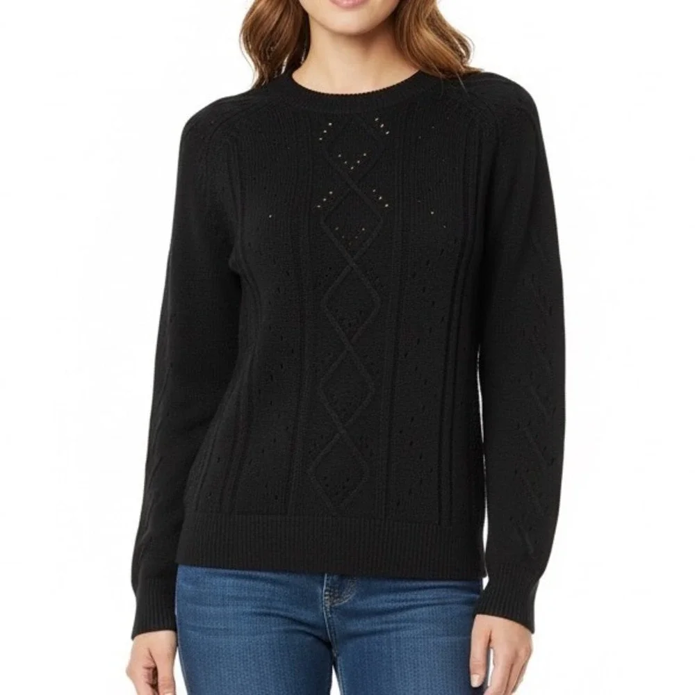 J. Crew‎ Black 100% Cotton Long Sleeve Sweater XS Preppy Classic